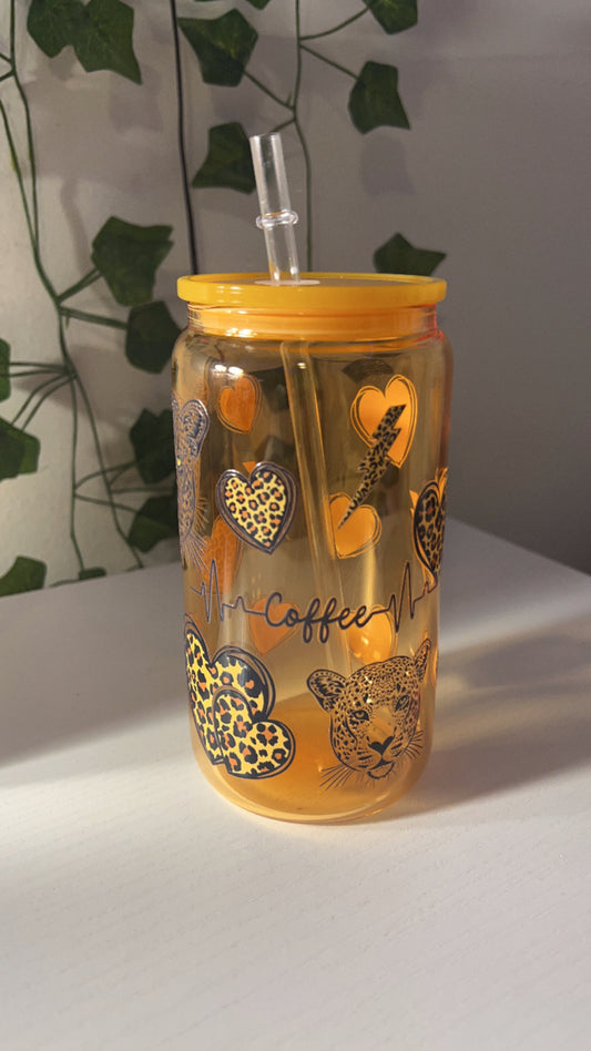 Coffee & Cheetahs 16oz Glass Cup