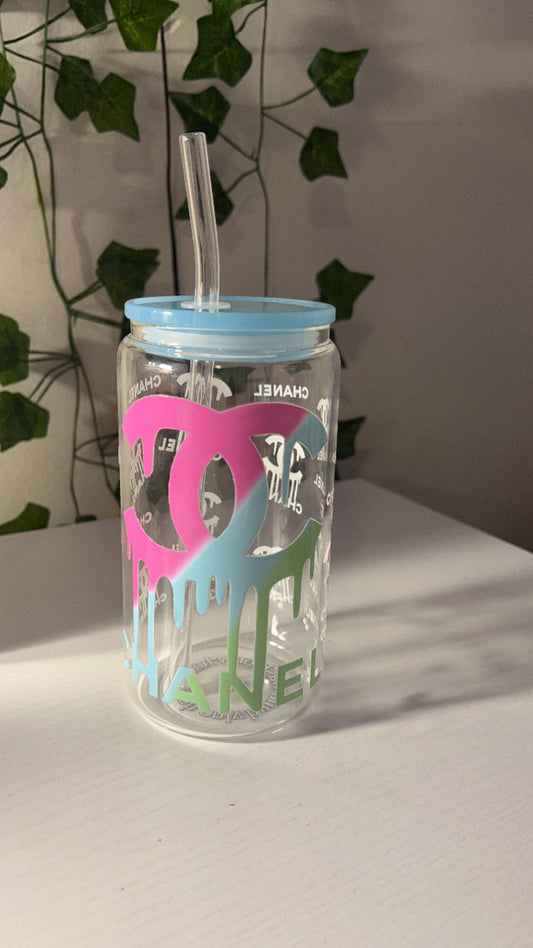 Pink/Blue/Green Chanel 16oz Glass Cup