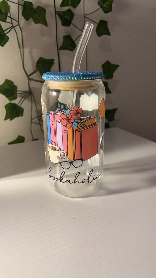 Book-aholic 16oz Glass Cup